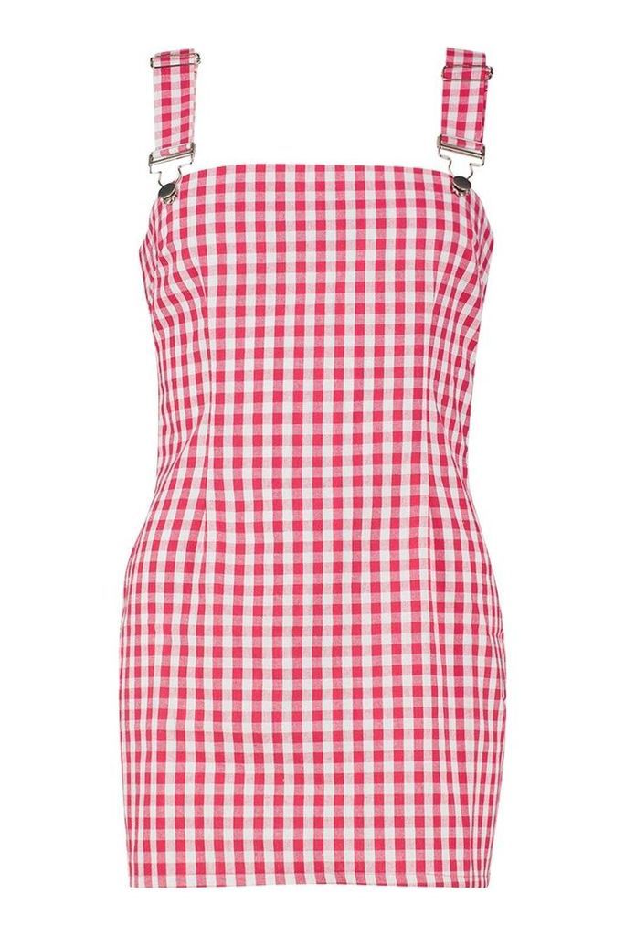 Womens Petite Gingham Pinafore Dress - red - 14, Red
