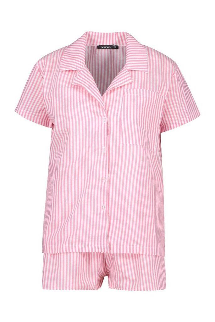 Womens Cotton Stripe Short Sleeve PJ Set - Pink - XL, Pink
