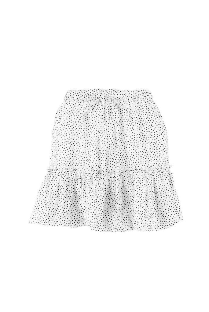 Womens Petite Polka Dot Ruffle Skater Skirt - white - 10, White