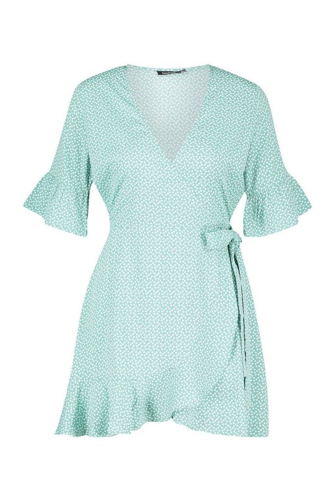 Womens Petite Distsy Heart Wrap Dress - green - 8, Green