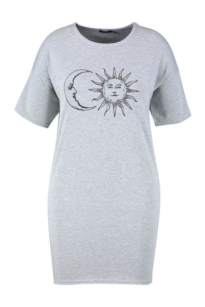 Womens Plus Sun And Moon T-Shirt Dress - Grey - 20, Grey