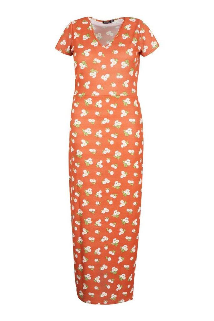 Womens Plus Large Scale Floral Cap Sleeve Maxi Dress - orange - 20, Orange