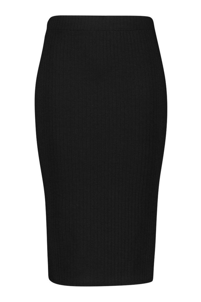 Womens Plus Rib Midi Skirt - black - 20, Black