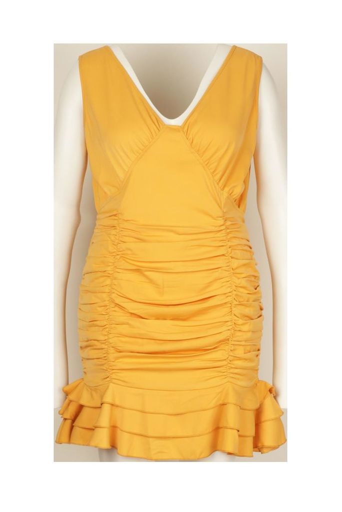 Womens Plus Ruched Frill Hem Mini Dress - yellow - 24, Yellow