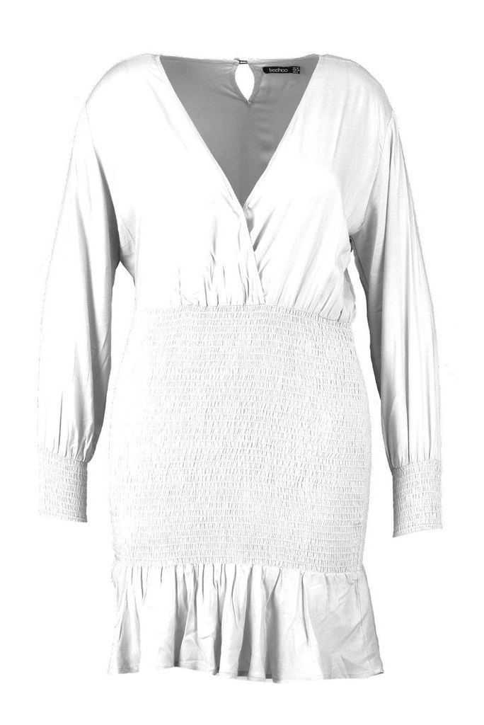 Womens Plus Shirred Frill Hem Dress - white - 24, White