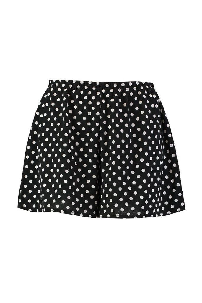 Womens Plus Polka Dot Woven Flippy Shorts - black - 28, Black