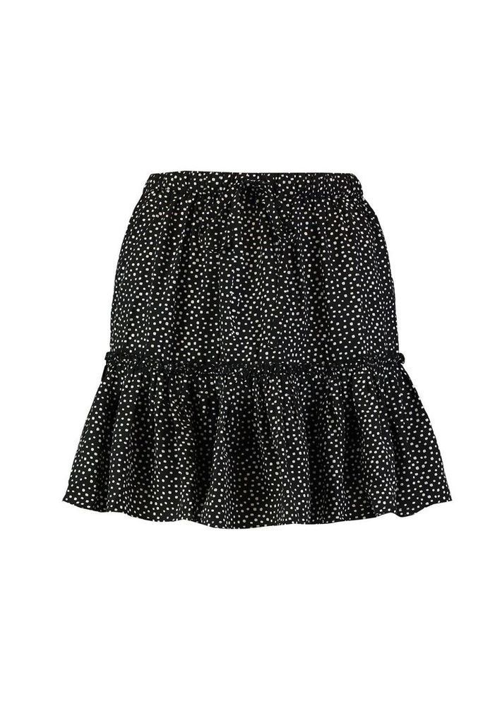 Womens Petite Polka Dot Ruffle Skater Skirt - black - 10, Black