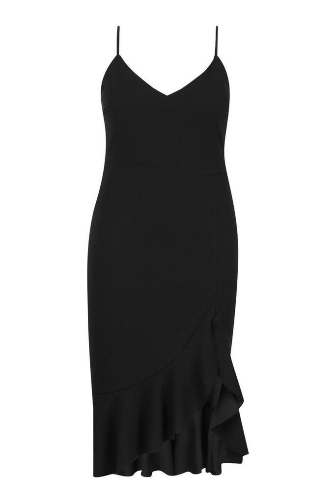 Womens Plus Strappy Frill Hem Midi Dress - black - 20, Black