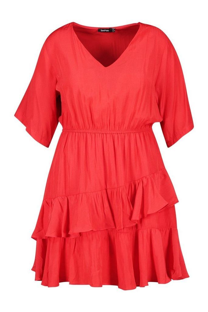 Womens Plus Ruffle Woven Skater Dress - red - 18, Red