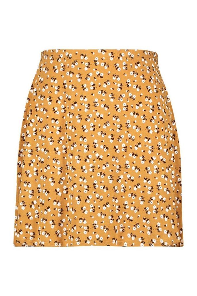 Womens Plus Ditsy Floral Skater Skirt - yellow - 28, Yellow