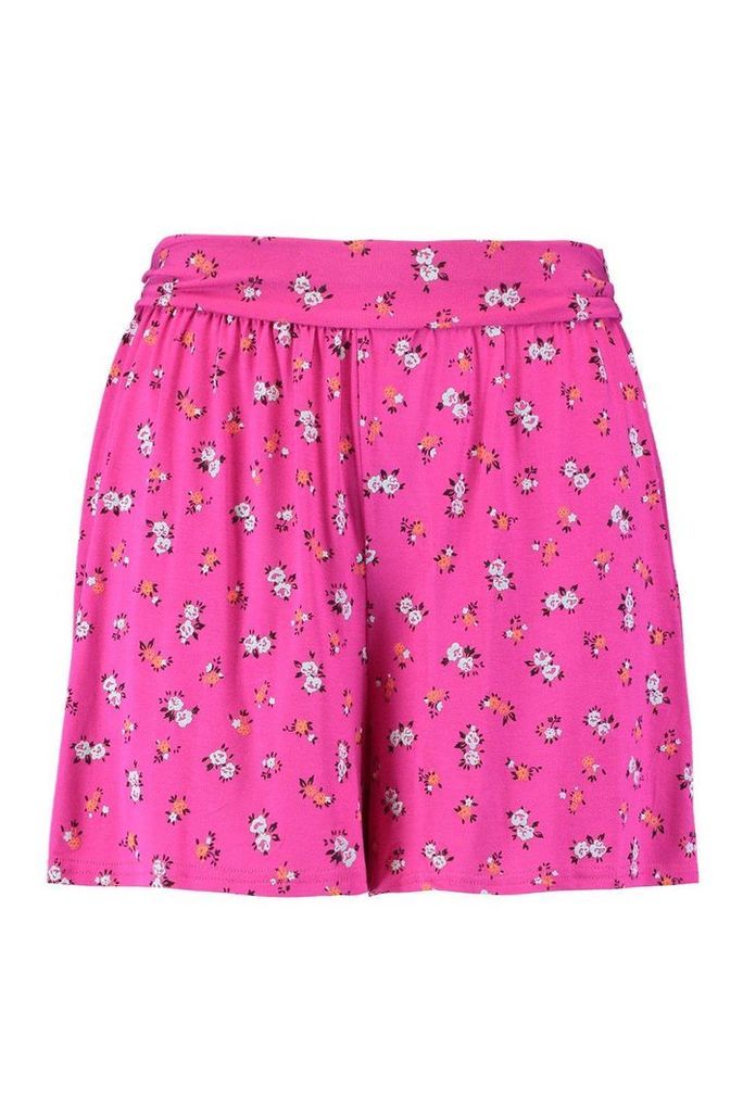 Womens Plus Ditsy Floral Flippy Shorts - Pink - 22, Pink