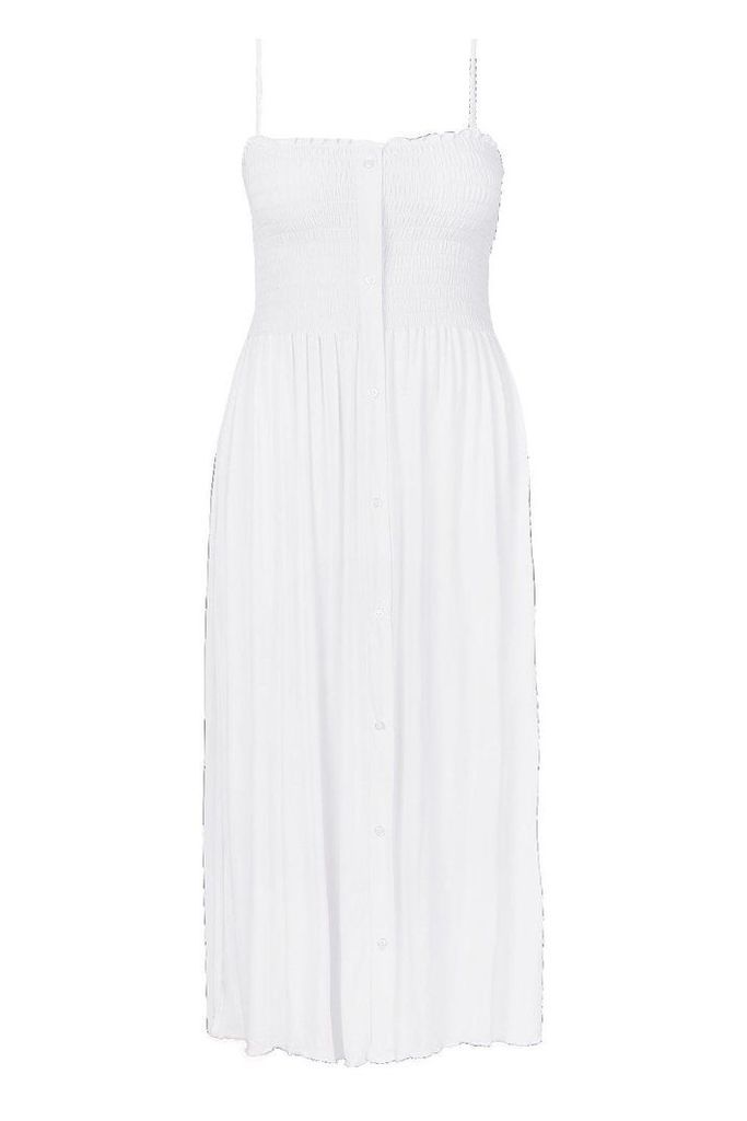 Womens Plus Button Detail Shirred Midi Dress - White - 20, White