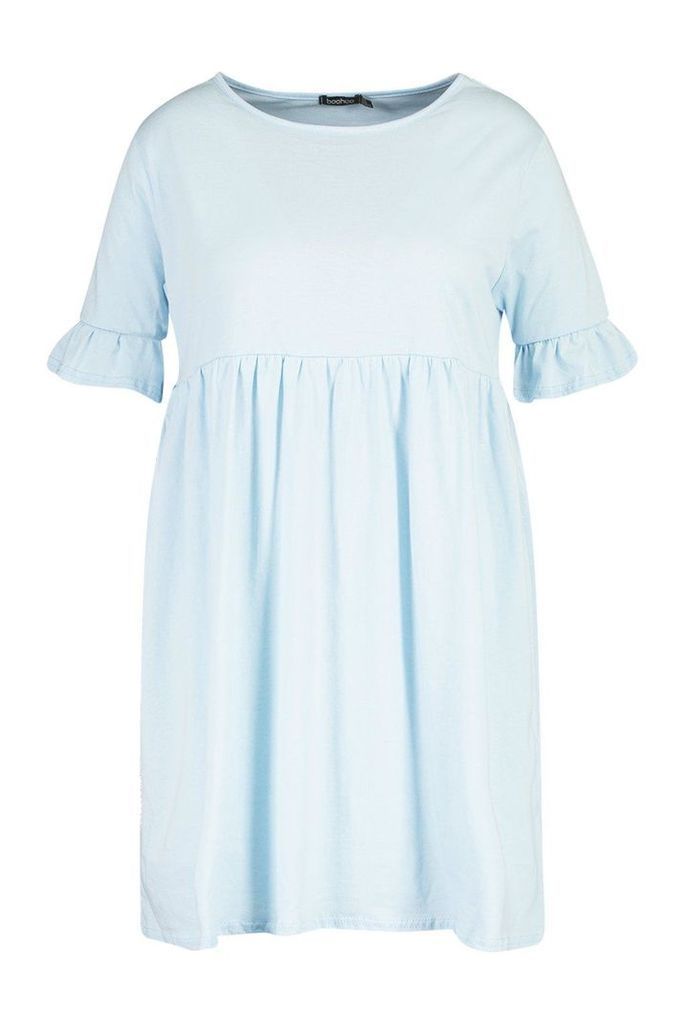 Womens Plus Ruffle Cotton Smock Dress - Blue - 26, Blue