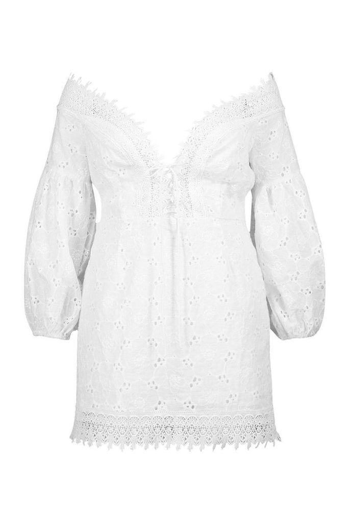 Womens Plus Boutique Off Shoulder Lace Sundress - white - 16, White