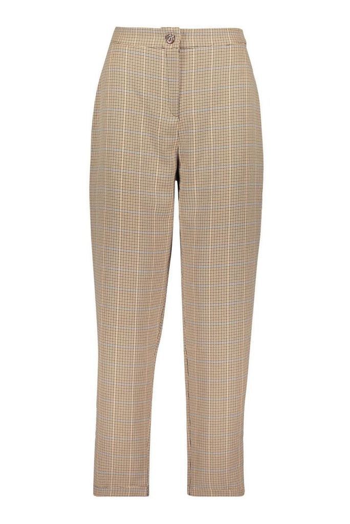 Womens Woven Check Tapered Trousers - brown - 14, Brown