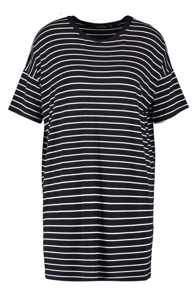 Womens Petite Stripe T-Shirt Dress - black - 4, Black