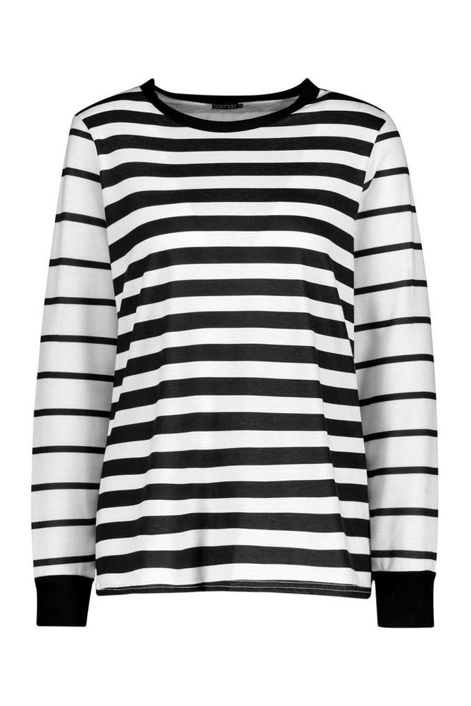 Womens Long Sleeve Stripe T-Shirt - black - 12, Black
