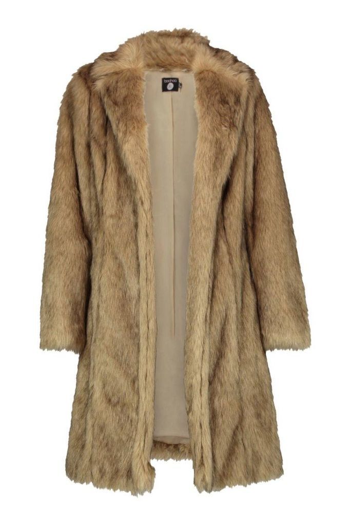 Womens Tall Faux Fur Coat - beige - 14, Beige