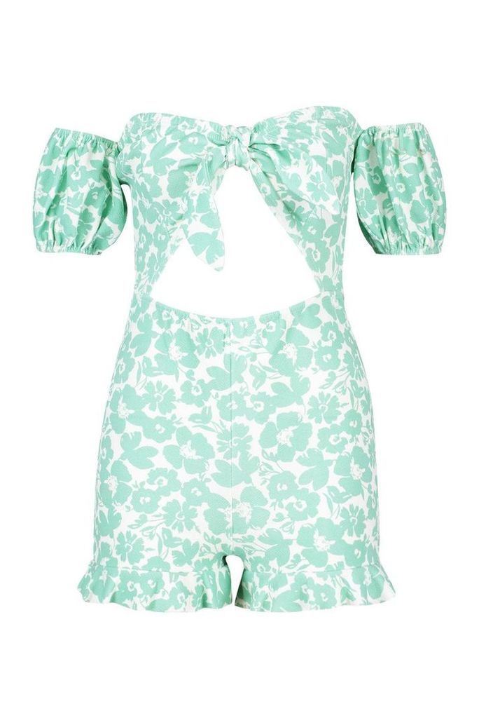 Womens Baby Floral Knot Front Playsuit - green - 16, Green