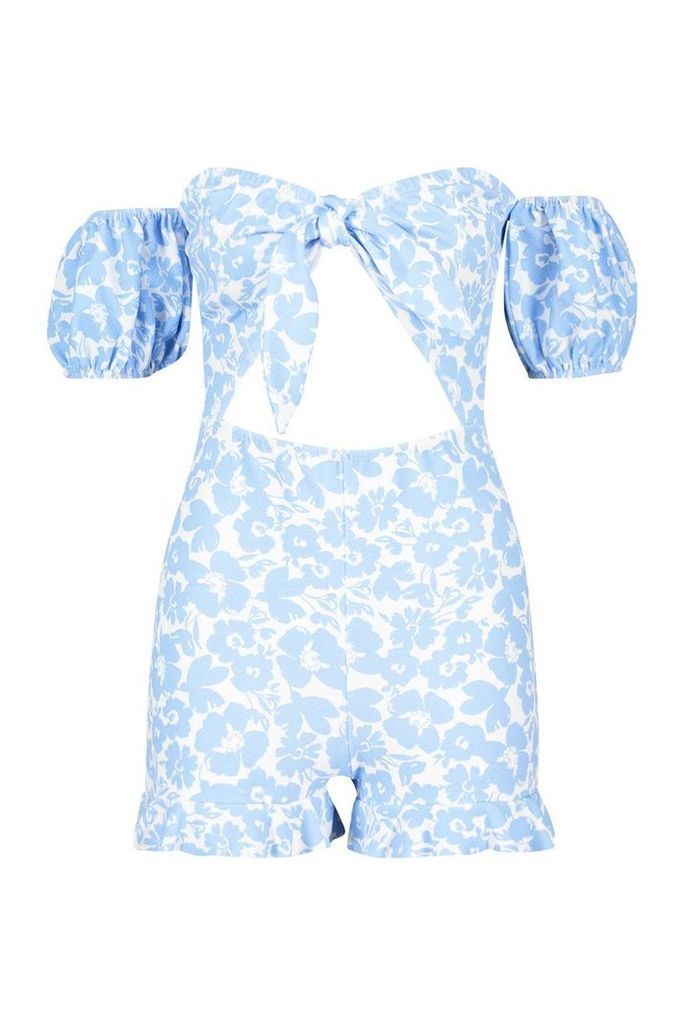 Womens Baby Floral Knot Front Playsuit - blue - 16, Blue