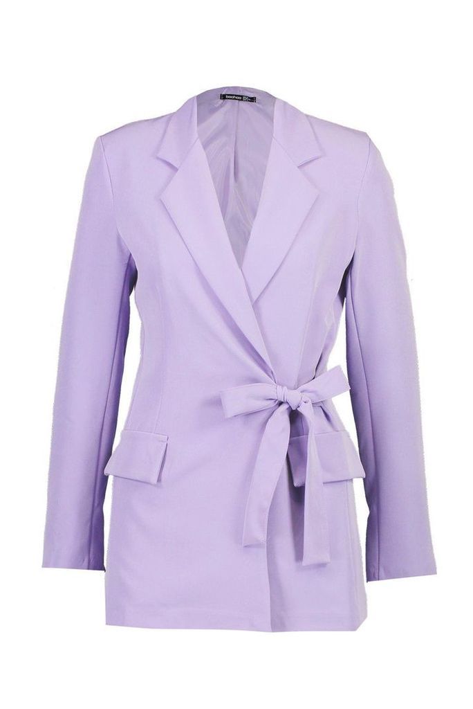 Womens Wrap Tie Side Blazer - purple - 12, Purple