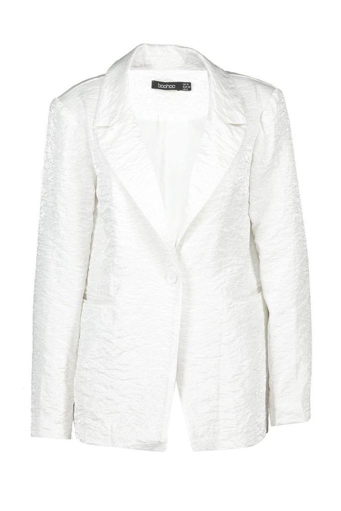 Womens Pearlised Woven Tailored Blazer - White - 12, White