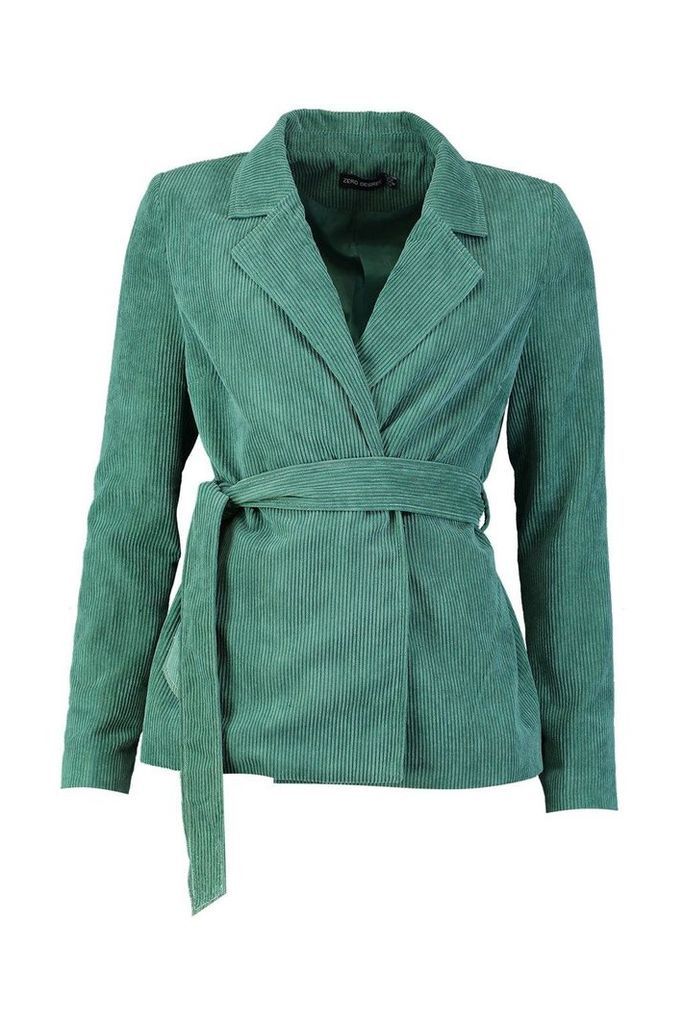 Womens Cord Tailored Contrast Stitch Blazer - green - 16, Green