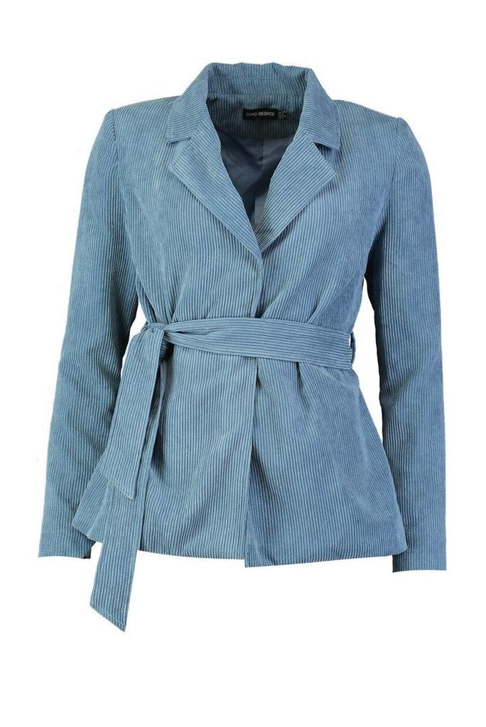 Womens Cord Tailored Contrast Stitch Blazer - dusty blue - 16, Dusty Blue