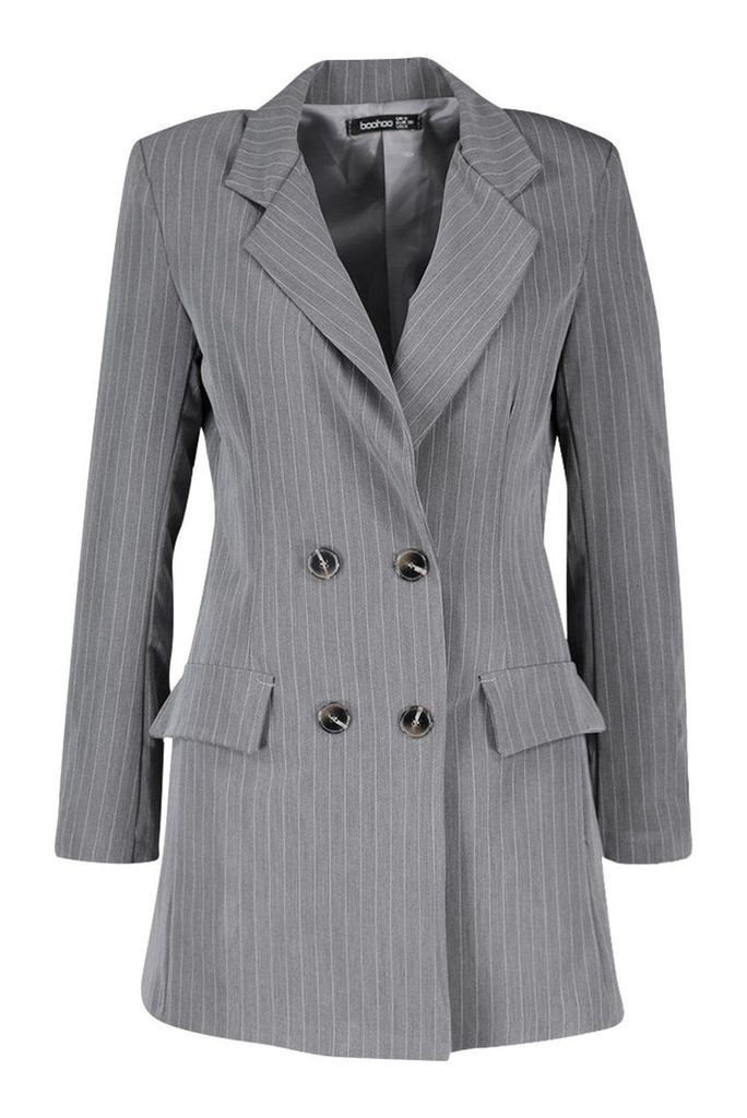 Womens Tailored Pinstripe Blazer - Grey - 12, Grey