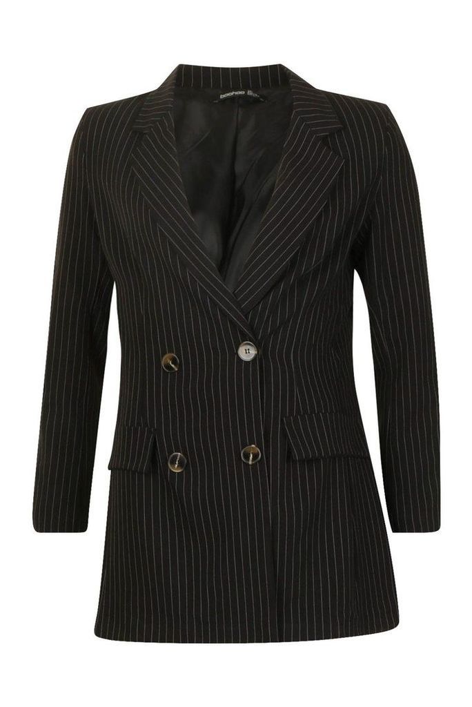 Womens Tailored Pinstripe Blazer - black - 12, Black