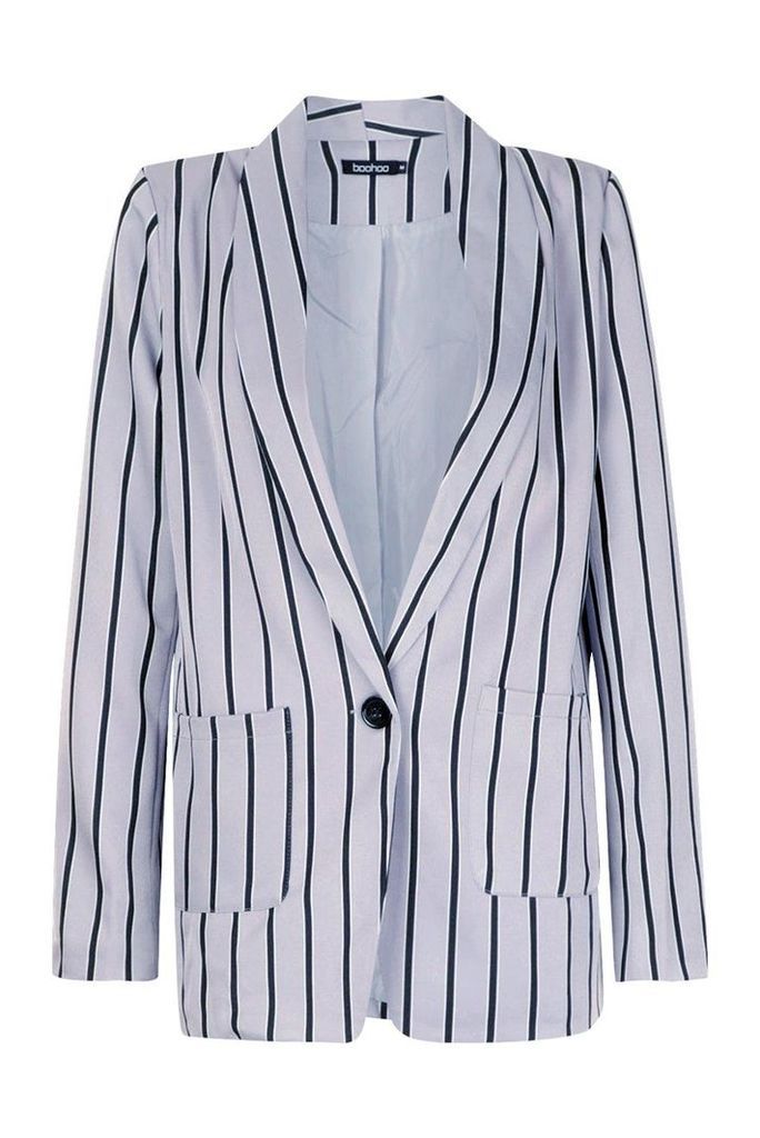 Womens Stripe Tailored Blazer - grey - L, Grey