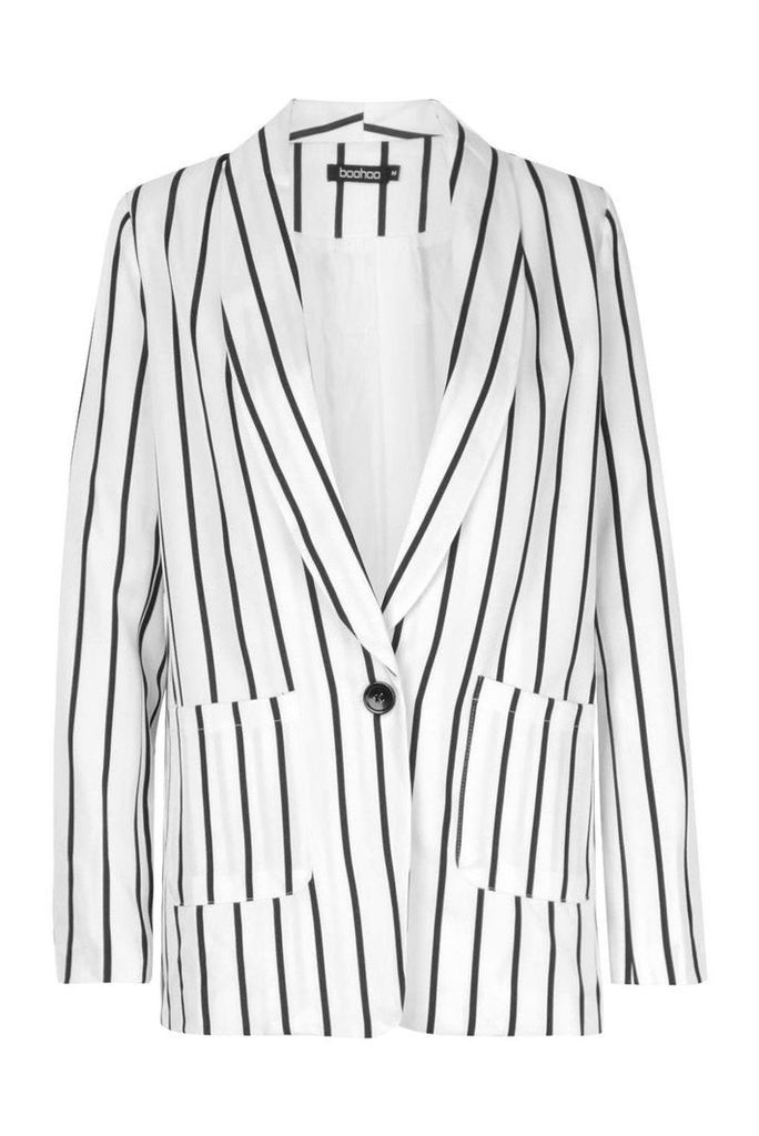 Womens Stripe Tailored Blazer - white - S, White