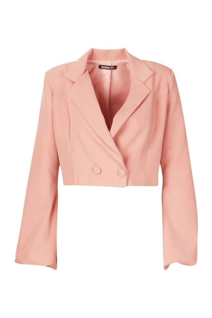 Womens Volume Sleeve Double Breasted Cropped Blazer - pink - 12, Pink