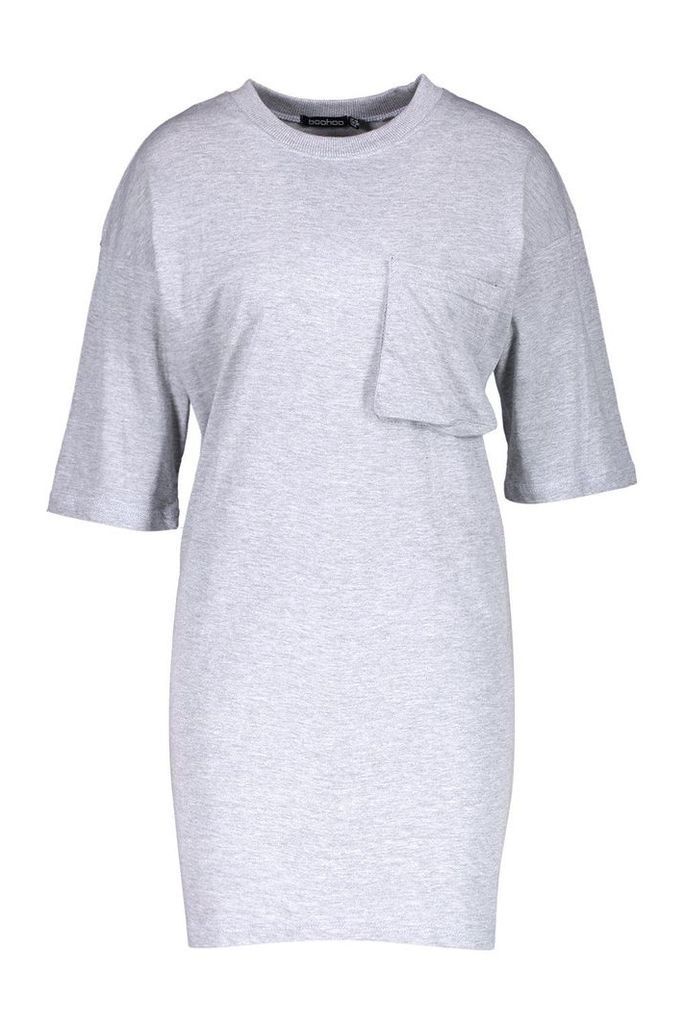 Womens Pocket Detail Oversized T-Shirt Dress - Grey - 10, Grey