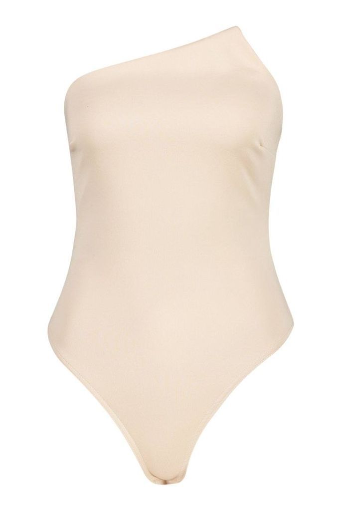 Womens Scuba Asymmetric Bodysuit - beige - 14, Beige