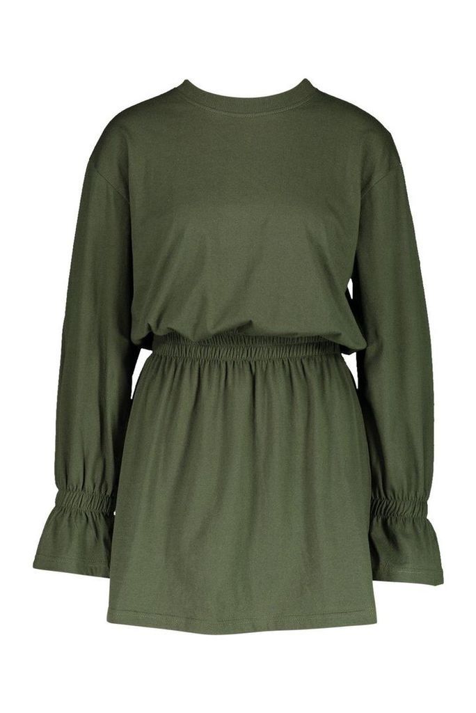 Womens Shirred Waist T-Shirt Dress - Green - 8, Green