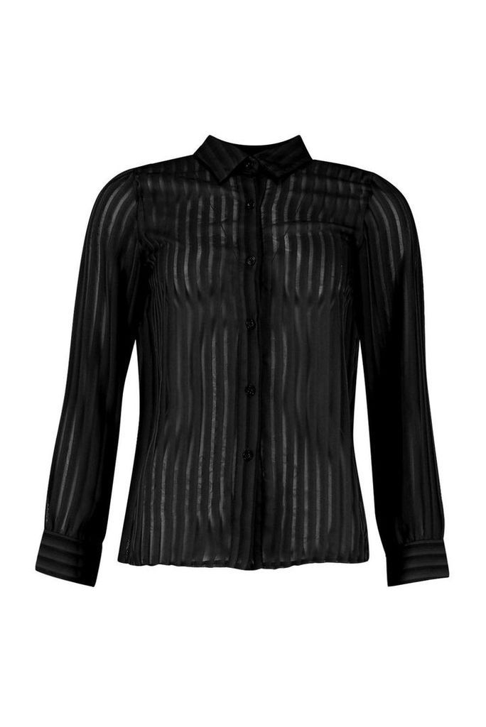 Womens Woven Burnt Out Stripe Shirt - Black - 14, Black