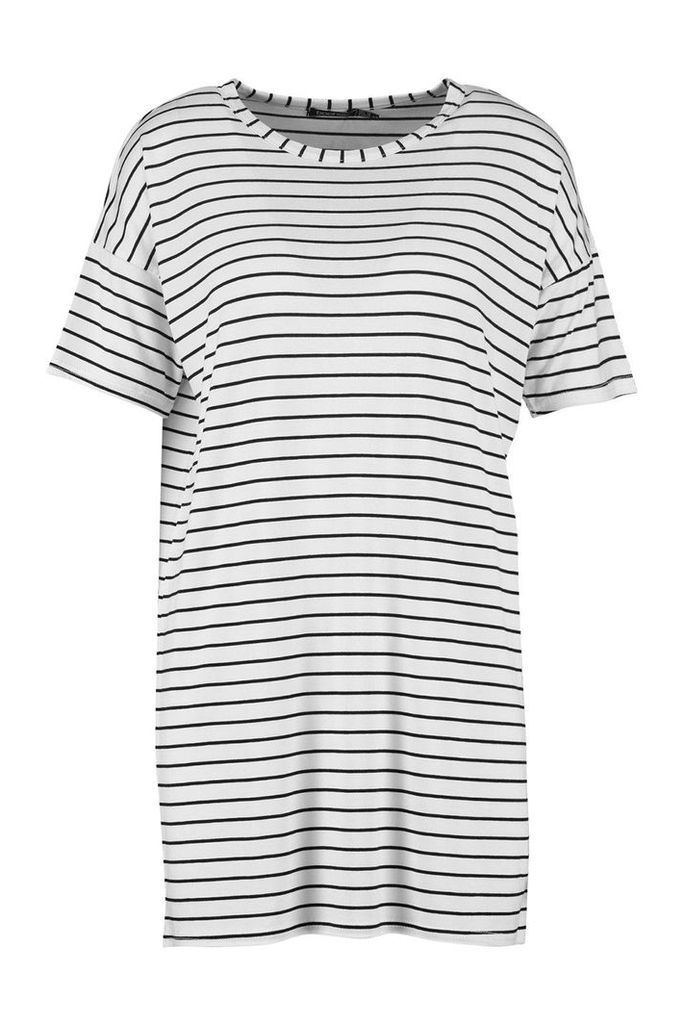 Womens Petite Stripe T-Shirt Dress - white - 6, White