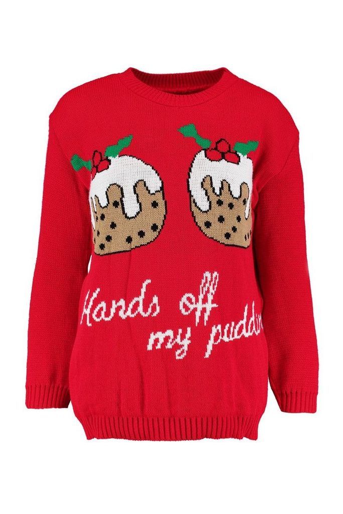 Womens Christmas Pudding Jumper - red - S/M, Red