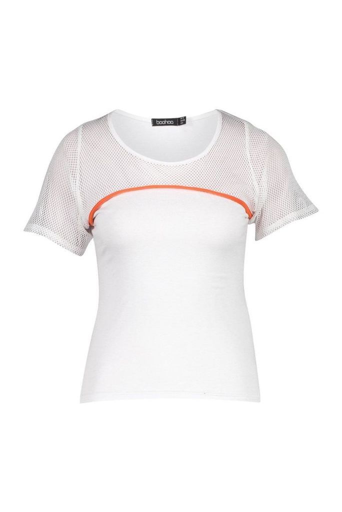 Womens Neon Panel Oversized Mesh T-Shirt - white - 6, White