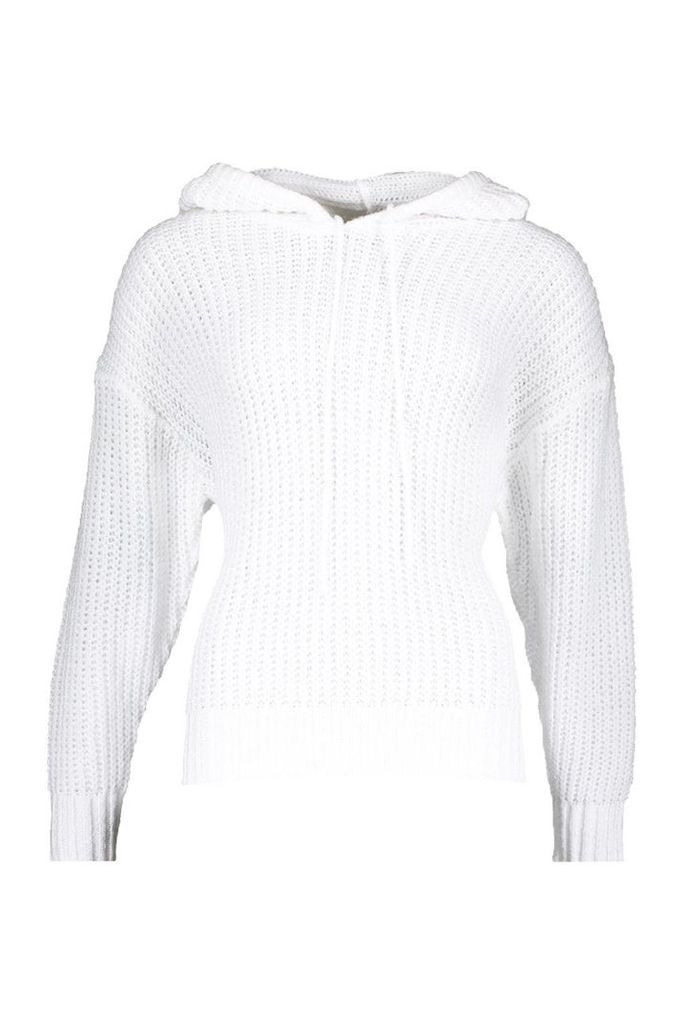 Womens Oversized Soft Knit Hooded Jumper - white - S, White