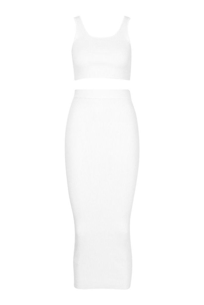 Womens Knitted Co-Ord Skirt Set - White - L, White