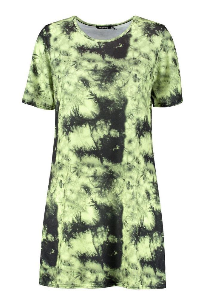 Womens Tie Dye Oversized T-Shirt Dress - green - 12, Green