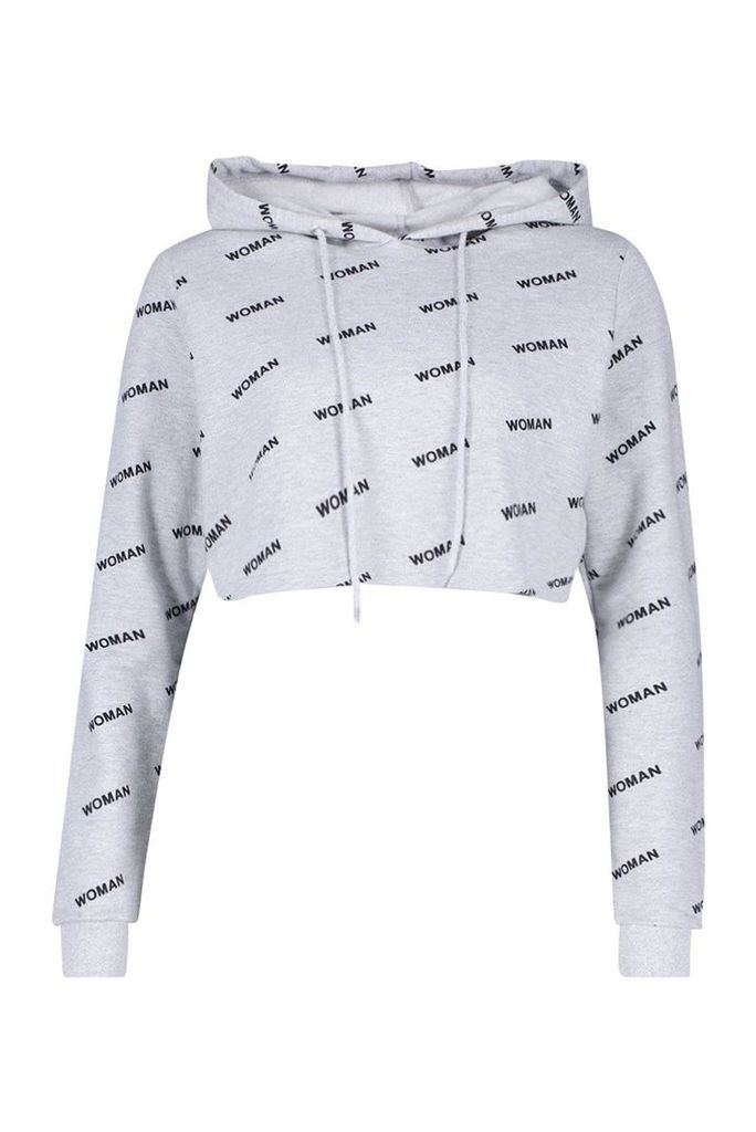 Womens Cropped Balloon Sleeve All Over Print Sweat - grey - 14, Grey