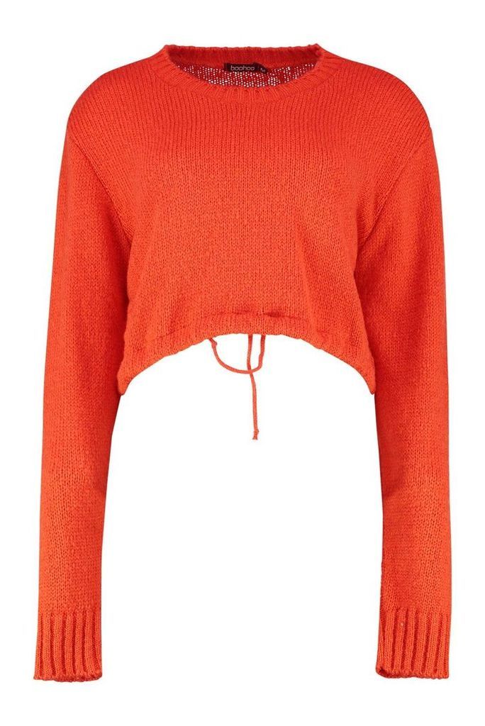 Womens Ruched Hem Soft Knit Jumper - orange - L, Orange