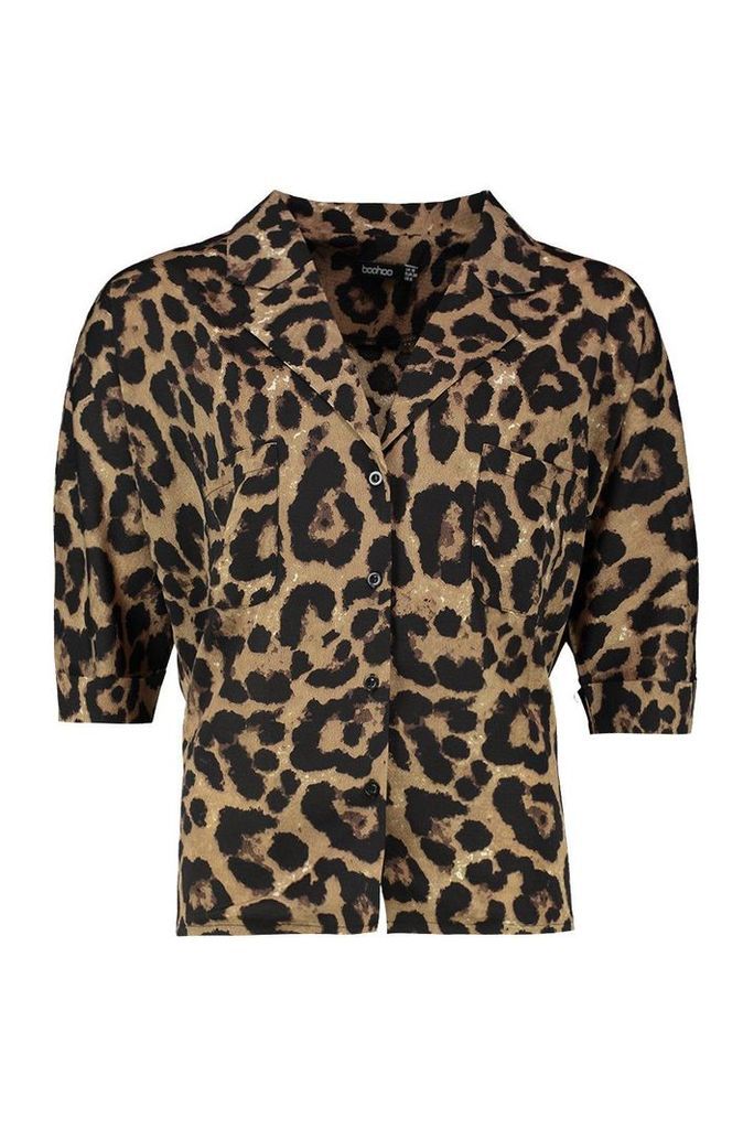 Womens Leopard Revere Collar Shirt - multi - 6, Multi