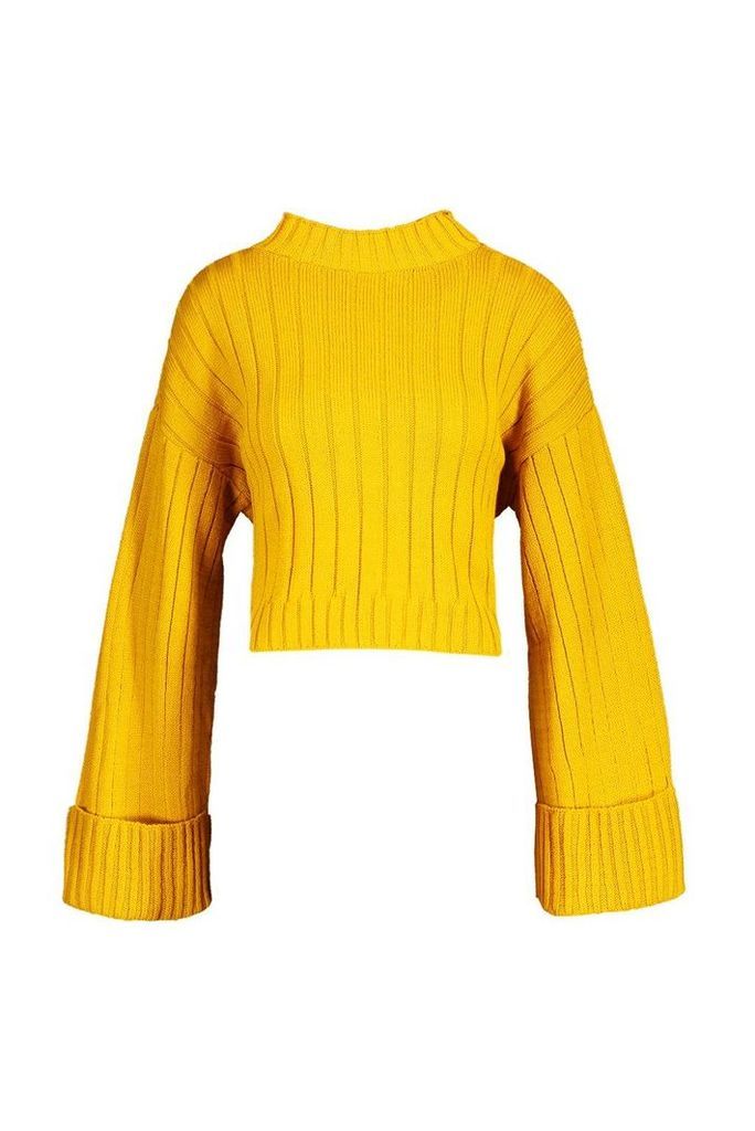 Womens Maxi Sleeve Wide Rib Jumper - yellow - M/L, Yellow