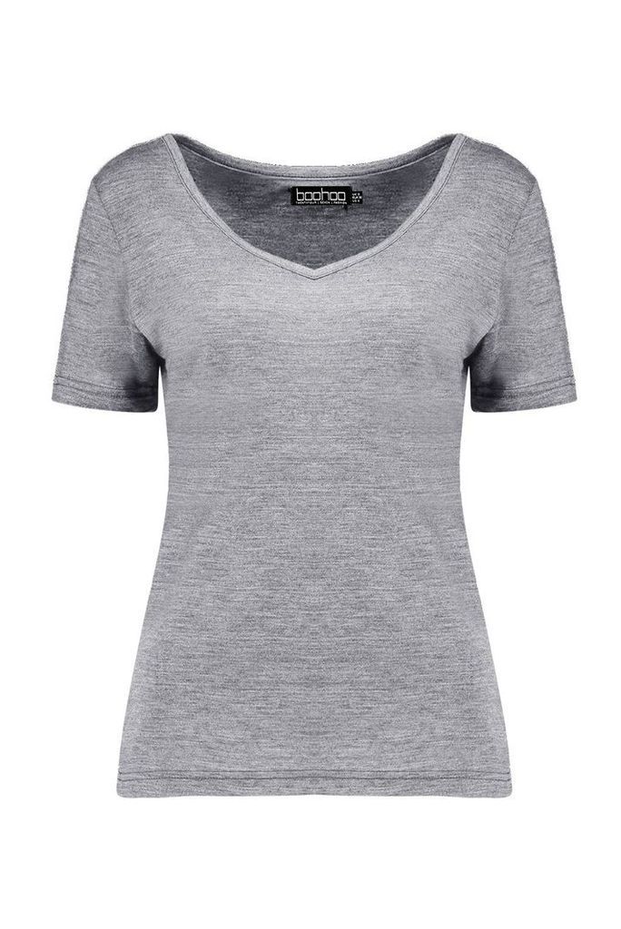 Womens Basic Super Soft V Neck T-Shirt - Grey - 10, Grey