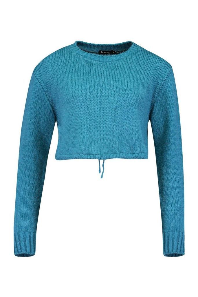 Womens Ruched Hem Soft Knit Jumper - peacock blue - M, Peacock Blue