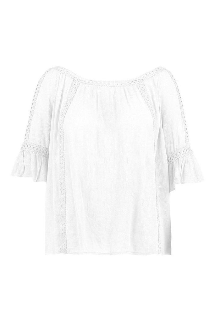 Womens Plus Cold Shoulder Crochet Trim Top - white - 20, White